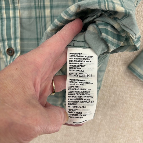 Prana Men's 100% organic cotton Blue Plaid Button Down Shirt XXL slim fit - Picture 4 of 6